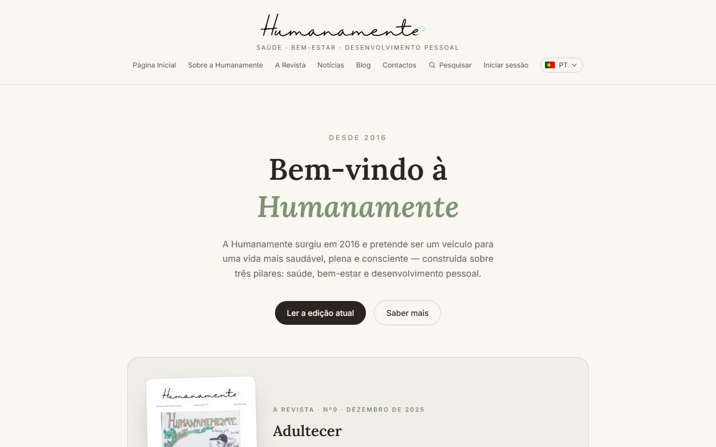 O site da Revista Humanamente num computador